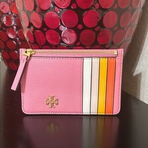 Tory Burch Pink Rainbow Kira Slim Card Case